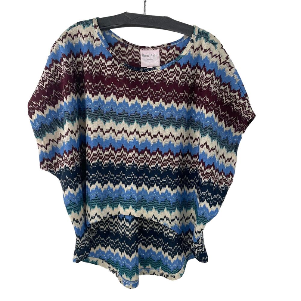 Romeo & Juliet Couture Short Sleeve Multicolor Metallic Chevron Knit Top Small